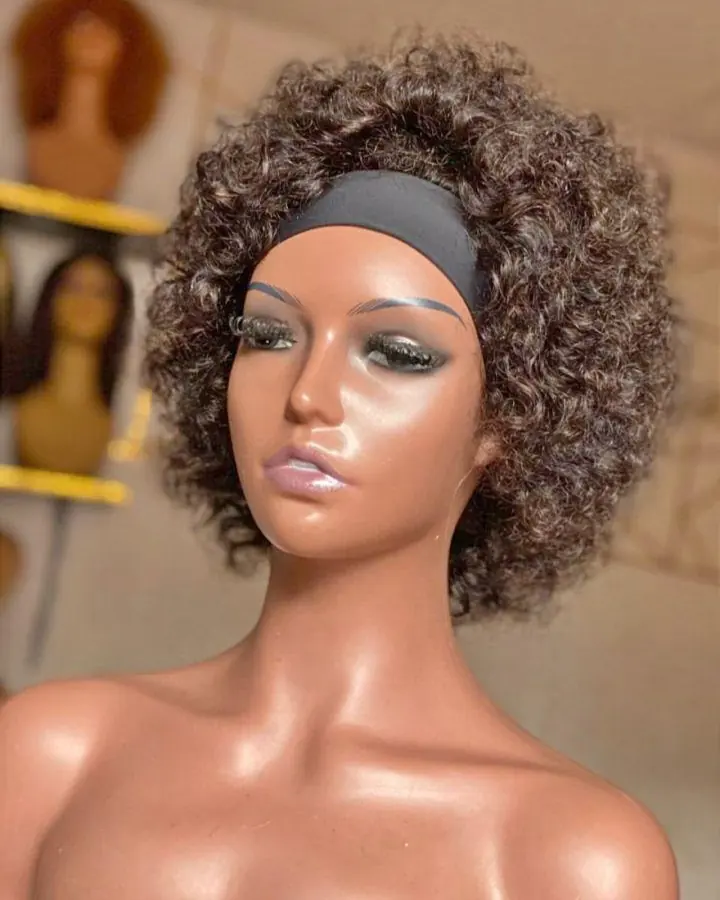 Original marketplace photo of a brown curly headband wig