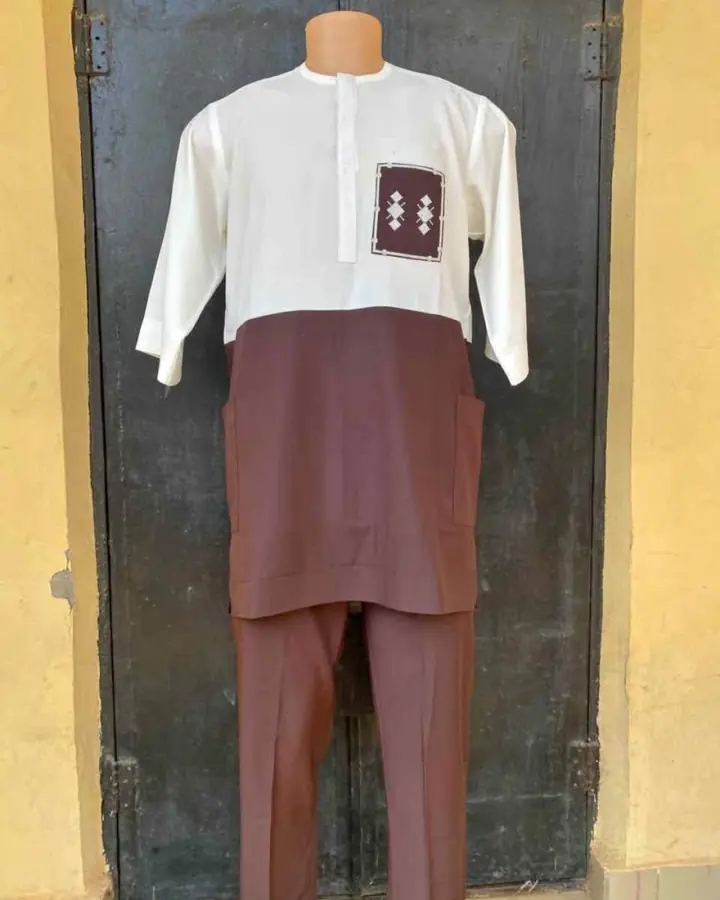 Original marketplace photo of a white and burgundy traditional two-piece set